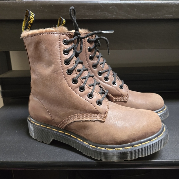 Dr. Martens 1460 Serena Women's Combat Fur Lined Boots Shoes - Picture 2 of 10